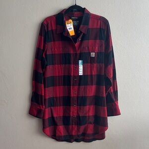 Carhartt Relaxed Fit Midweight Flannel Long Sleeve Plaid Tunic Button Checkered